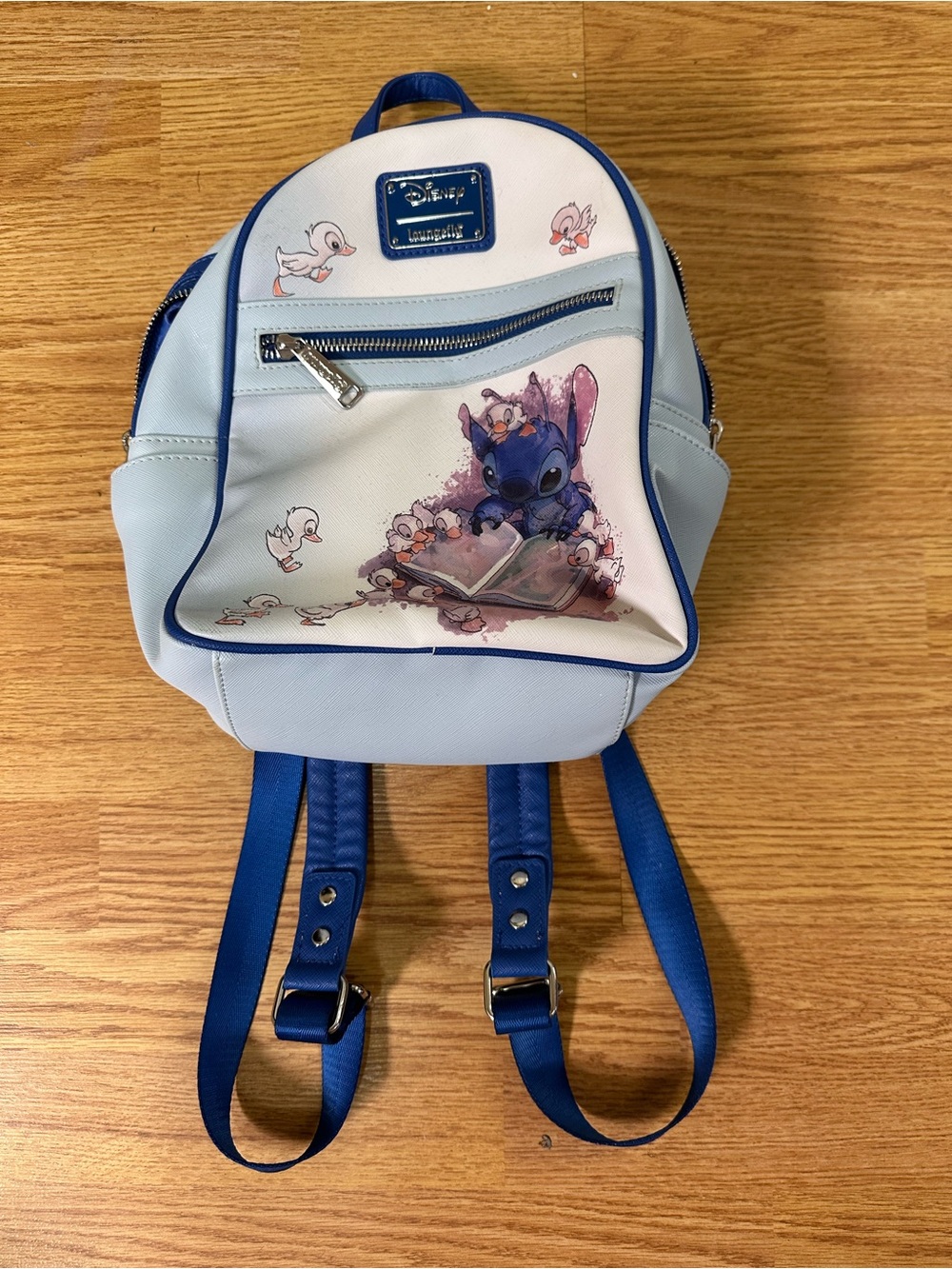 Disney Loungefly Light Blue and Royal Blue Stitch Reading Mini Backpack